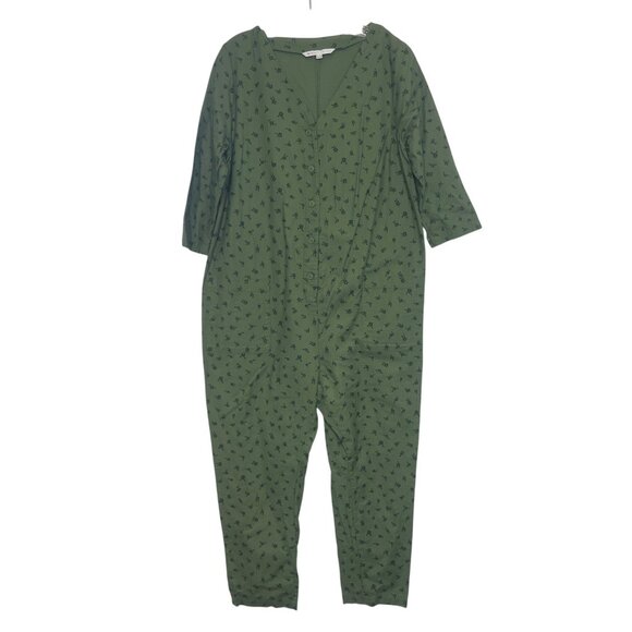 The Nines By Hatch Maternity Jumpsuit Large Green New WOT Floral Pattern Vneck - Picture 2 of 9